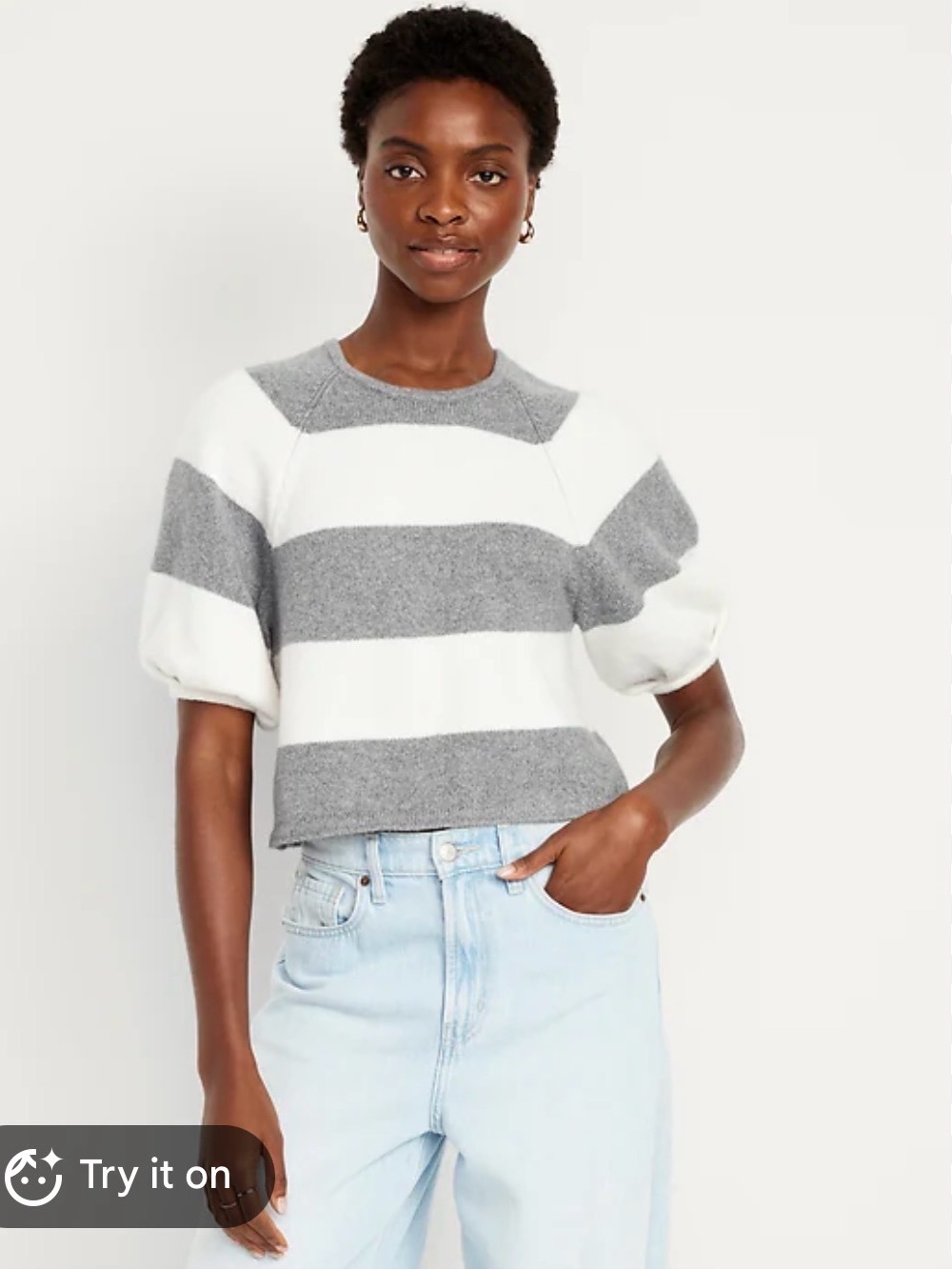NWT Old Navy Striped Crewneck Sweater in Gray and Cream